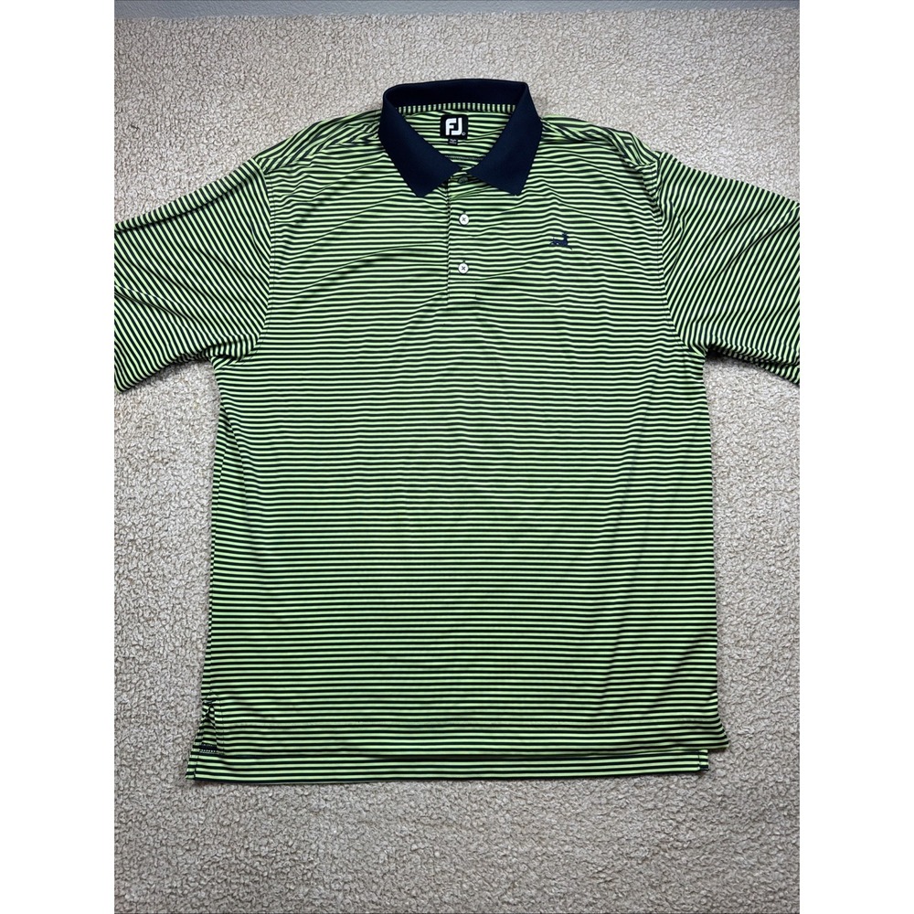 FootJoy FJ Golf Polo Shirt Men's Size L Green Black Striped Performance